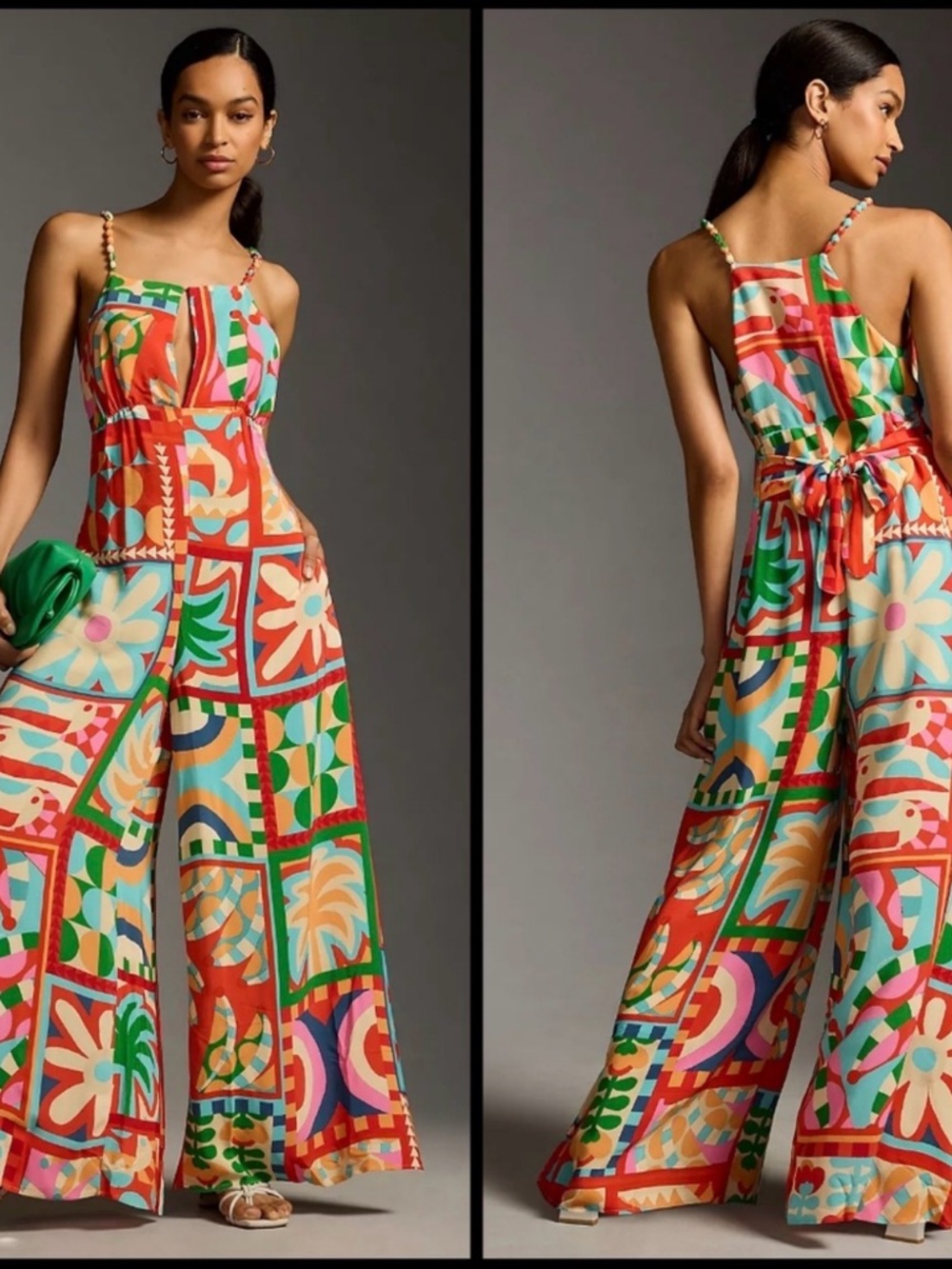 Farm Rio Cutout Printed Wide-Leg Colorful Iza Jumpsuit